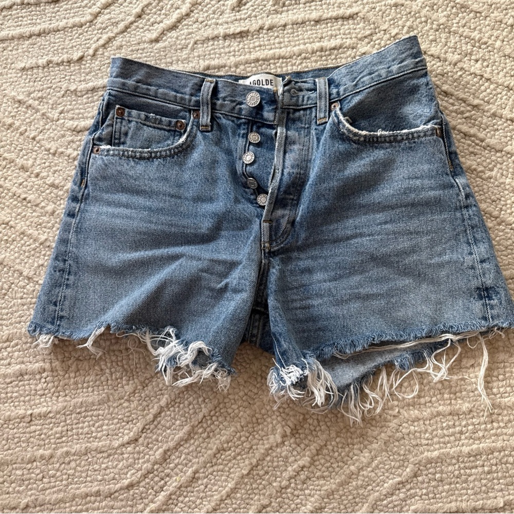 AGOLDE Parker Vintage Cut Off Denim Short Size 24 Raw Hem Frayed High Rise